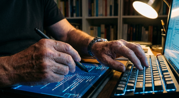 A high-end tablet displaying digital publishing interactive content within a modern e-book layout.