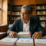 A detailed comparison of academic publishing citation formats including APA, MLA, and Chicago style manuals on a desk.