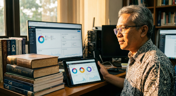A professional researcher analyzing academic publishing impact factor metrics and journal rankings.