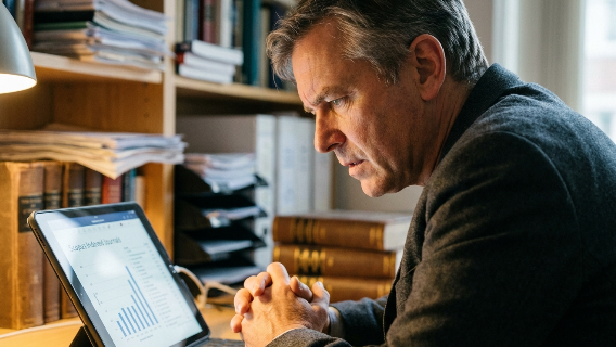 A researcher analyzing data metrics for strategic academic publishing journal selection.
