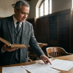 A professional workspace with legal documents and a book featuring an ISBN barcode, representing book publishing legal requirements.
