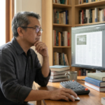 Alt Text Gambar Utama: A professional workstation showing advanced book publishing software tools used for interior page layout and typography.