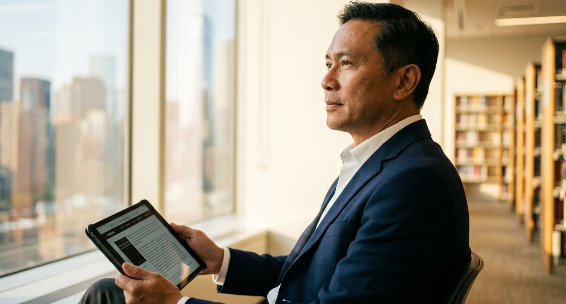 A digital tablet displaying an accessible EPUB file with high-contrast text and semantic navigation menus, reflecting modern Digital Publishing accessibility standards.