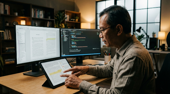 A professional digital layout showing EPUB 3.0 code and digital publishing formatting guidelines on a high-resolution e-reader screen.