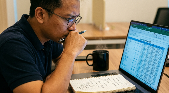An author reviewing a digital publishing platforms comparison on a tablet and laptop to decide between Kindle and Apple Books.