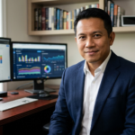 A professional digital creator analyzing various digital publishing revenue models on a high-end workstation.