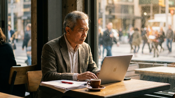 A professional digital creator analyzing various digital publishing revenue models on a high-end workstation.